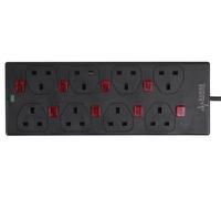 PRO ELEC 8-Gang Switched Surge Protected Extension Lead, 2m - Individually Switched, Wall Mountable, Black
