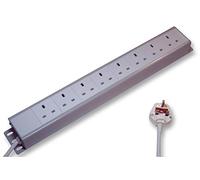 PRO ELEC 8-Way Horizontal Rack PDU - 13A, 230V, Aluminium Enclosure, 2m UK Plug Power Distribution Unit - XH8