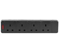 Pro Elec 97988 BLACK 4-Gang Socket with Neon Indicator, 13A, 240V, Black