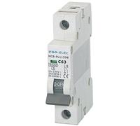 Pro Elec AUB1 1P C63A 63A Single Pole Type C MCB, 6kA
