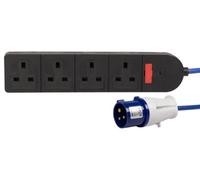 Pro Elec Electric Camping Hook Up Cable Fused Extension Lead 4 Way Sockets For Mains Power On Site - 15M High Visibility Cable