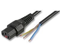 PRO ELEC IEC C13 to Free End Power Cable, 2m - 10A, 250V, 3-Core H05VV-F, Black