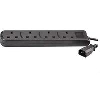 PRO ELEC IEC C14 to 4-Gang UK Extension Lead, 1.5m Cable, 10A, Black - PEL01205