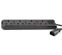 PRO ELEC IEC C14 to 4-Gang UK Mains Extension Lead, 1m Cable, 10A, Black - PEL01204