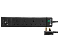 Pro Elec PEL00102 4 Way 2 USB Surge Protected Extension Lead, 3 m, Black