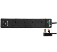 Pro Elec PEL00103 4 Way 2 USB Surge Protected Extension Lead, Black, 5m