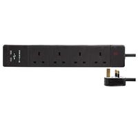PRO ELEC PEL00110 4 Gang Extension Lead with 2 USB 3m, Black