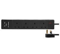 PRO ELEC PEL00111 4 Gang Extension Lead with 2 USB 5m, Black