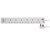 Pro Elec PEL00115 6 Gang Surge Protected Extension Lead with 2 x 2.4 V USB Charging Sockets, 5 m