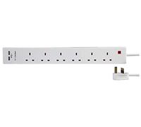 PRO ELEC PEL00120 6 Gang Extension Lead with 2 USB 1m, White