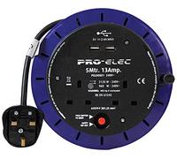 Pro Elec PEL00801 13A 2-Gang Cassette Reel mains Extension with 2x USB Charging Ports, 5 m