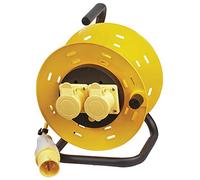 PRO ELEC PEL00955 2-Gang 110V Industrial Extension Reel - 50m, 16A, Yellow