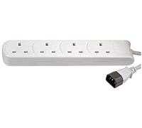 Pro Elec PEL01207 IEC C14 Plug to 4-Gang mains Extension Lead, White, 1 m