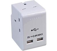 PRO ELEC PEL01267 3-Gang Mains Adaptor with 2x USB Charging Ports