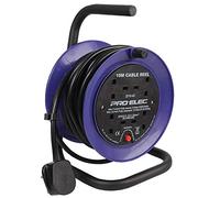 PRO ELEC PEL01273 4-Gang Mini Cable Reel Mains Extension, 10m,Black/Blue