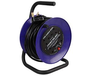 PRO ELEC PEL01275 4-Gang Mini Cable Reel Mains Extension, Black/Blue, 15m
