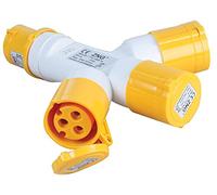 PRO ELEC PELB0126 16A, 110V, CEE Plug to 3 Sockets, 2P+E, Yellow, IP44