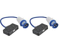 PRO ELEC PELB0139 16A, 230V, 2 Gang UK 13A Mains Socket to CEE Plug Extension Lead, 2P+E, Blue, 350mm (Pack of 2)