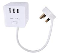 PRO ELEC PELB1480 Cube Mains Extension Lead with USB Charging, 3 Gang, 1m, White