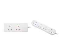 PRO ELEC PELB1510 2 Gang Extension Lead 3m, White & Masterplug BFG110N-MP Four Socket Long Extension Lead, 1 Metre, White
