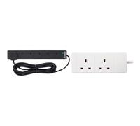 PRO ELEC PELB1755 6 Gang Extension Lead with Surge Protection Black, 5m & PELB1510 2 Gang Extension Lead 3m, White
