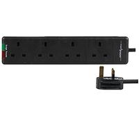 PRO ELEC PELB1814 4-Gang Surge Protected Extension Lead, Black, 2m Lead