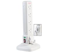 PRO ELEC PELB1874 - 10-Gang Switched Surge-Protected Tower Extension Lead with USB, 2 m, White