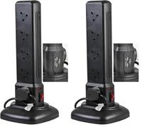 PRO ELEC PELB1877 - 10-Gang Switched Tower Extension Lead with USB, 2 m, Black (Pack of 2)