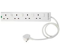 PRO ELEC PELB1918 4 Gang Switched Surge Protected Extension Lead White, 1m