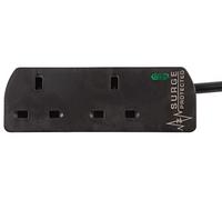 PRO ELEC PELB1952 2 Gang Extension Lead Surge Protected Black, 2m
