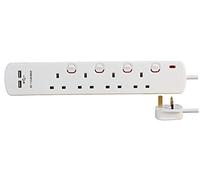 PRO ELEC PELB1961 - 4-Gang Mains Extension Lead with USB, 2 m, White
