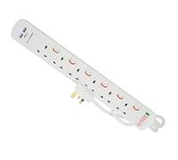 PRO ELEC PELB1967 - 6-Gang Switched Surge-Protected Extension Lead with USB, 2 m, White