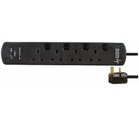 PRO ELEC PELB1968 - 4-Gang Switched Surge-Protected Extension Lead with USB, 2 m, Black