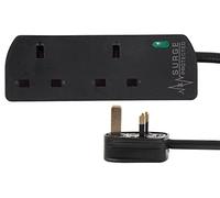 PRO ELEC PELB1989 Mains Extension Lead with Surge Protection, 2 Gang, 1m, Black