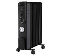 PRO ELEC PELL0214-UK 2kW 9 Fin Oil Filled Radiator with Timer, Black