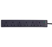 PRO ELEC pl12986 Surge Protected Extension Lead, 6 Socket, 8 Metres, Neon On Light, Black 6 Gang
