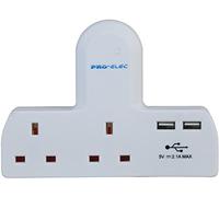 Pro Elec pl15130 2 Way Multi Plug Adapter with Dual USB Ports