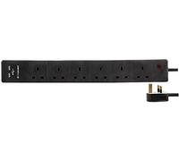 pro elec PL15406 6 Gang 2 m Extension Lead with 2 x USB Sockets - Black