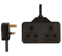 Pro Elec - Rubber Mains Extension Lead, 2 Gang, 13A, 2M, Black