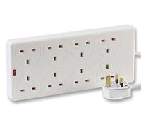 pro elec SC763 1 m 8 Way Gang Extension Lead with Integral Neon Indicator - White