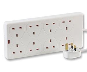 pro elec SC763 1 m 8 Way Gang Extension Lead with Integral Neon Indicator - White