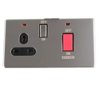PRO ELEC Screwless Cooker Switch with Neon Indicator - 45A Cooker, 13A Socket, Stainless Steel Finish - PELB1154