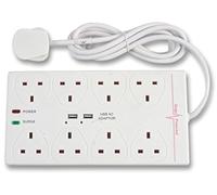 Pro Elec Sivitec 8 Way Surge Protected Extension Lead with 2 USB Charger Socket