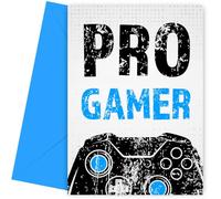 Pro Gamer Birthday Card for Boys - Black & Blue Bday Card for Son, Nephew, Great Grandson, Uncle, Dad or Brother. Gaming Happy Birthday Card for Gamers