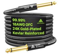 Pro Guitar Cable 3m/10 ft, Anti-Kink Instrument Cable Gold-Plated Kevlar-Reinforced 18 AWG 99.99% OFC Noise-Free Low Capacitance 6.35mm 1/4 Inch Cable for Fender Electric Guitar Amp Bass