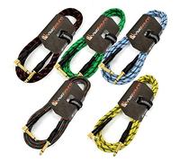 Pro Guitar Lead 6.35mm Angled Jack Braided Cable 5 Pack (Multi, 6m) | 5 x Premium Noiseless OFC Instrument Cable for Electric Guitar, Bass, Keyboard