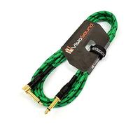 Pro Guitar Lead 6.35mm Angled Jack Braided Instrument Cable, Green/Black 3m | Premium Noiseless OFC Instrument Cable for Electric Guitar, Bass, Keyboard