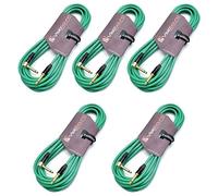Pro Guitar Lead 6.35mm Angled Jack Instrument Cable / 5 Pack (Green, 6m) | 5 x Premium Noiseless OFC Instrument Cable for Electric Guitar, Bass, Keyboard