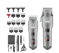 Pro Hair Clipper, 2PCS Clipper Set Professional Hair Trimmer LED Display Hair Cutting Machine IPX6 Waterproof Barber Set Kit For Men
