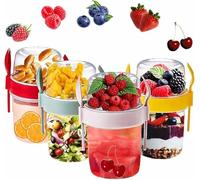 Pro Home 2 Set Muesli Pots 650ml With Spoon, Fork & Lid Reusable BPA-Free Cereal Cup On The Go Breakfast Pots Yoghurt And Granola Overnight Oatmeal Jars Container (4 Color Set, 650ml)